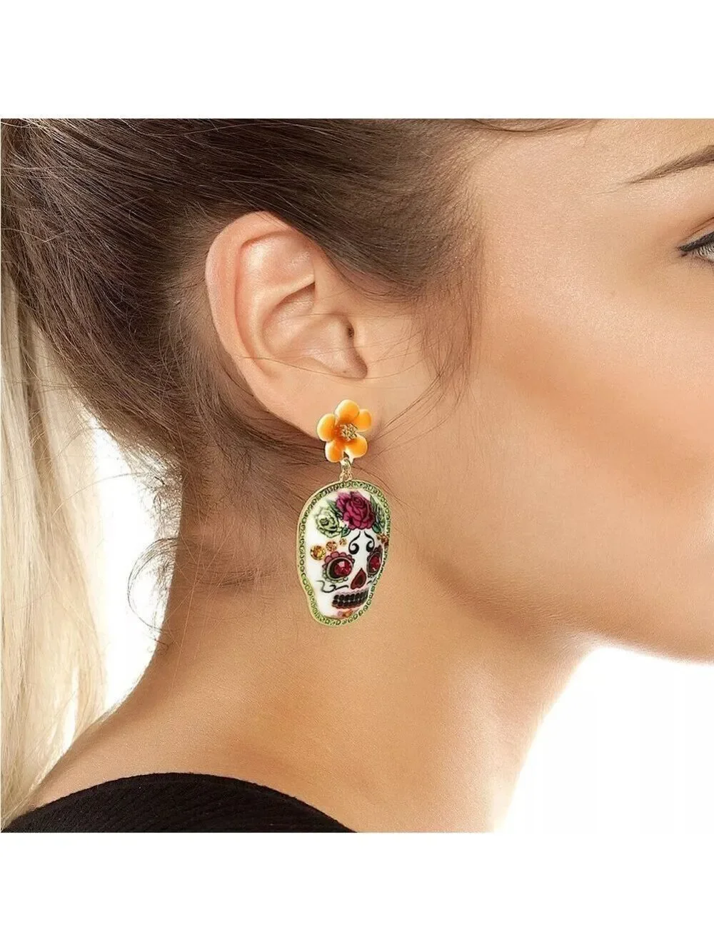 Betsey Johnson Hola To Love Sugar Skull Drop Earrings New